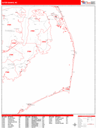 Outer Banks Wall Map Zip Code Red Line Style 2024